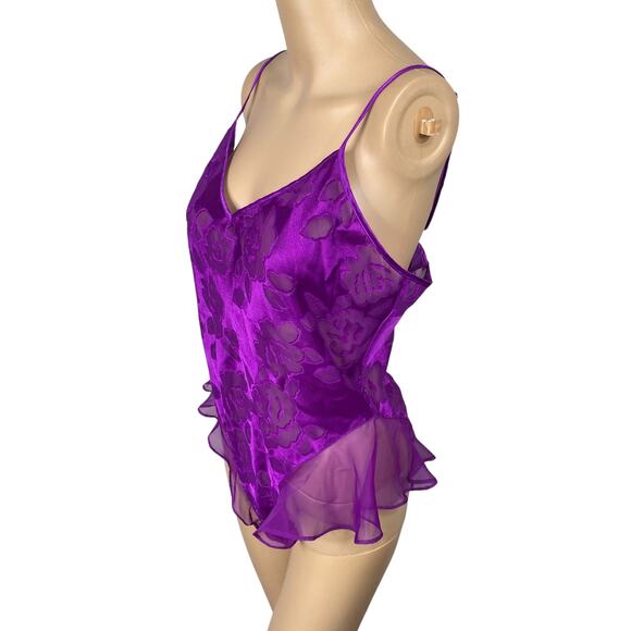 Vtg Victoria's Secret Gold Label Purple Ruffle Lace Up Teddy Bodysuit SZ M - Picture 5 of 8
